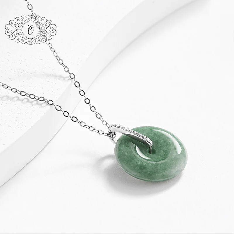 

Natural A-Grade Jadeite Jade Peace Coin Pendant, S925 Silver Inlaid with Zircon, Elegant Jade Jewelry for Women – Perfect Gift