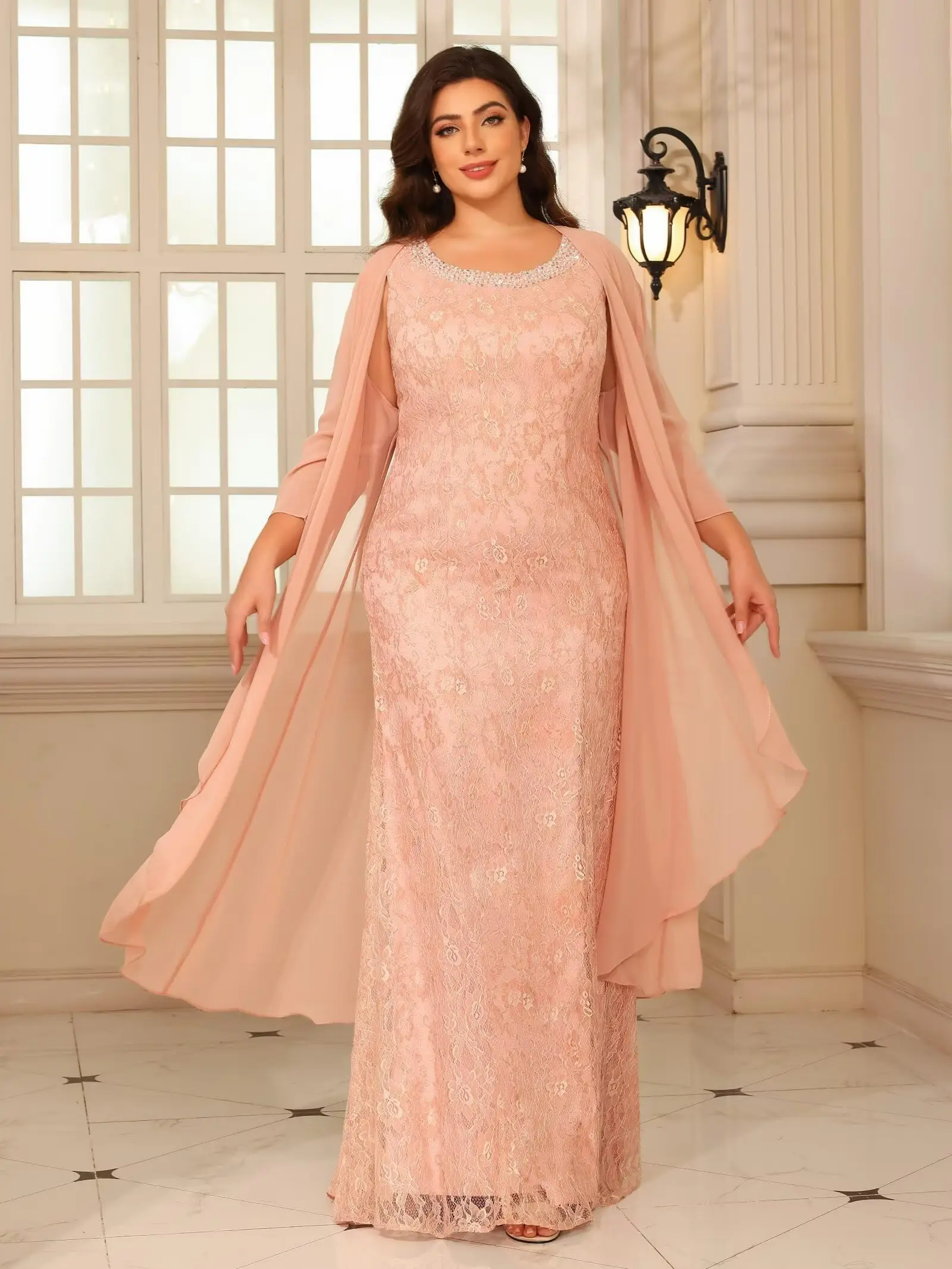 

Mother of The Bride Dresses with Jacket Plus Size Long Lace Mother of Groom Dress Formal Gown