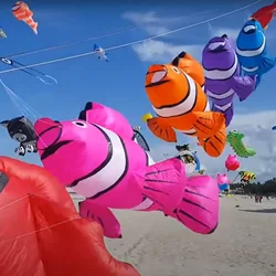 Nimo Clownfish Hanging Kite, Outdoor Power Kites, Umbrella Cloth, Saco de armazenamento impermeável e resistente a rasgos, 7 cores, 3D, 2,45 m