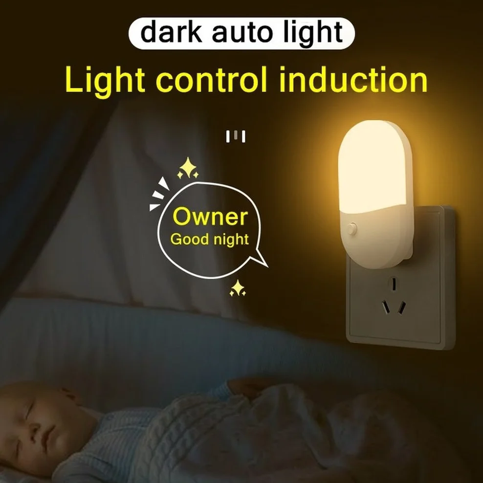 LED Night Light Saving LED Light Control Induction Night Lamp EU US Plug Night Light For Bedrooms Toilets Stairs Corridors