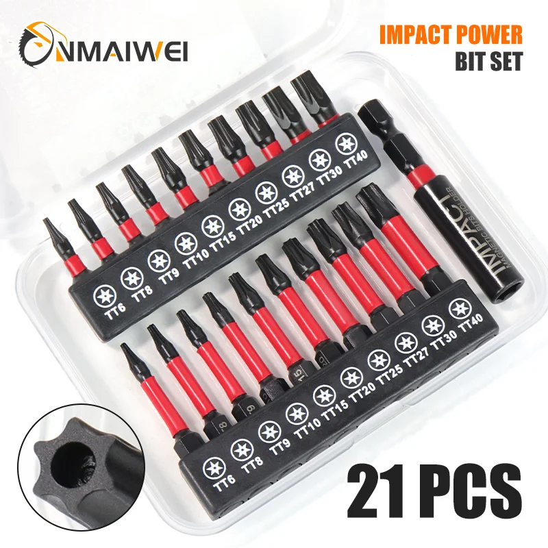 21PCS T6-T40 Magnetisches Torx-Sicherheitsbit-Set 25/50mm Schraubendreher-Set mit Halter Sternkopf-Bits für die Autoreparatur von Elektronik