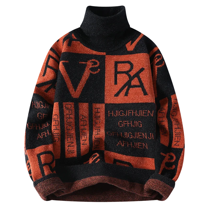 Men's Autumn Winter Thiened Warm High Collar Sweater Knitted Faionable Teenage Color Blo Korean Sle Long Sve Top