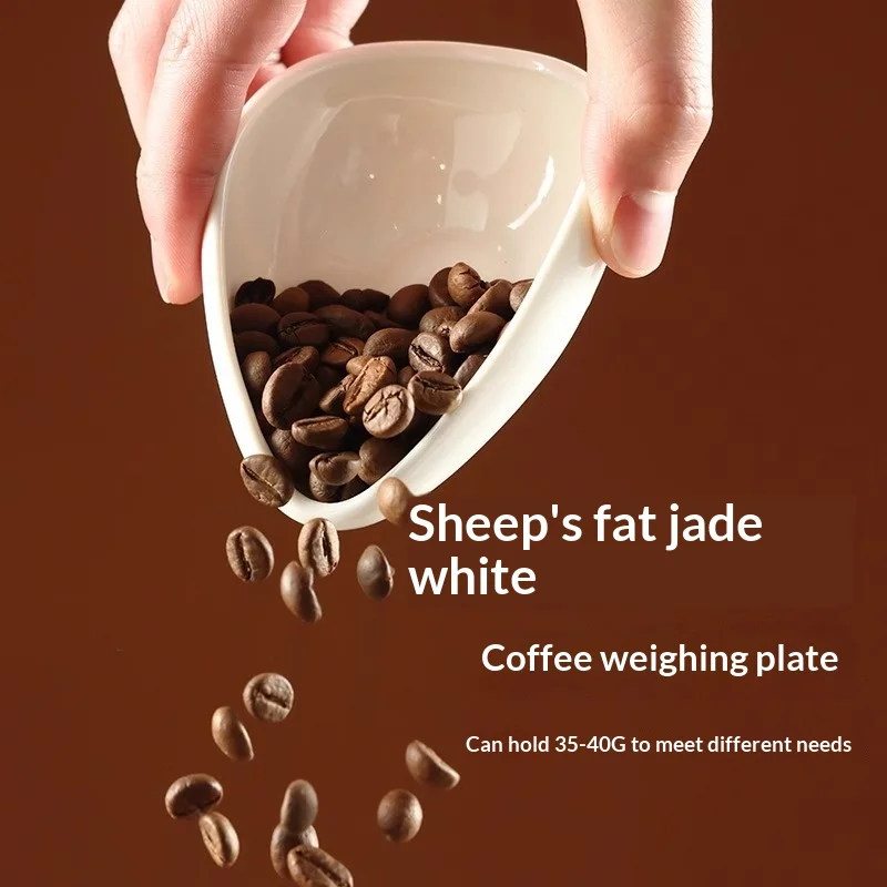 Ceramic Coffee Bean Dosing Tray Sheep Fat Jade White 35 To 40G Anti Splash Weighing Dish Powder Receiving Cup For Home Barista