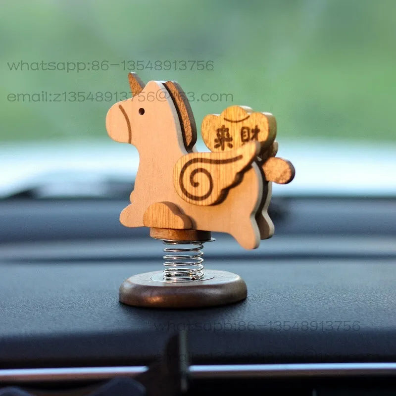 Cai Ma Year car ornaments, cute solid wood center console car ornaments, shaking ornaments