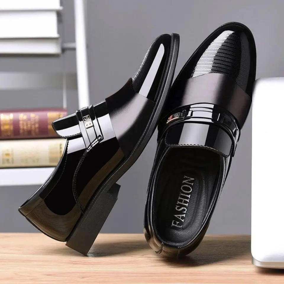 

Men Leather Shoes Business Dress Shoes Fashion Slip on Loafers Office Work Flat Shoes Wedding Shoe Classic Pointed Toe Oxfords