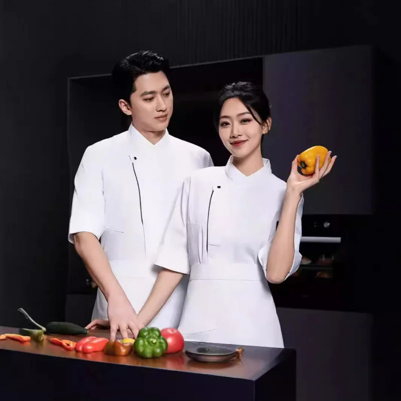 

Рабочая униформа шеф-повара для мужчин, рукава три четверти, осенне-зимняя, однотонная, подходит для предприятий общественного питания, гостиниц, столовых, пекарен.