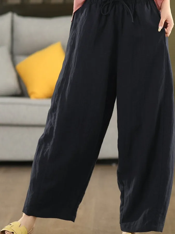 Casual losse linnen broek dames pure kleur zomer nieuwe Koreaanse Sle wijde pijpen afslanken negen punten Harlan broek