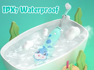 Seago Elektrische Kinderzahnbürste, Delfin-Design, bunt, mit LED, 2 Minuten Smart-Timer, IPX7 wasserdicht, zur Zahnreinigung – Detail 6