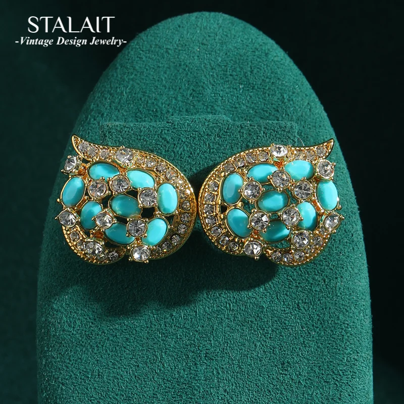 

Vintage Gold Color Heart Earrings Stud Blue Turquoise Natural Stone Woman Luxury Jewelry High Quality Bohemia Accessories 2025
