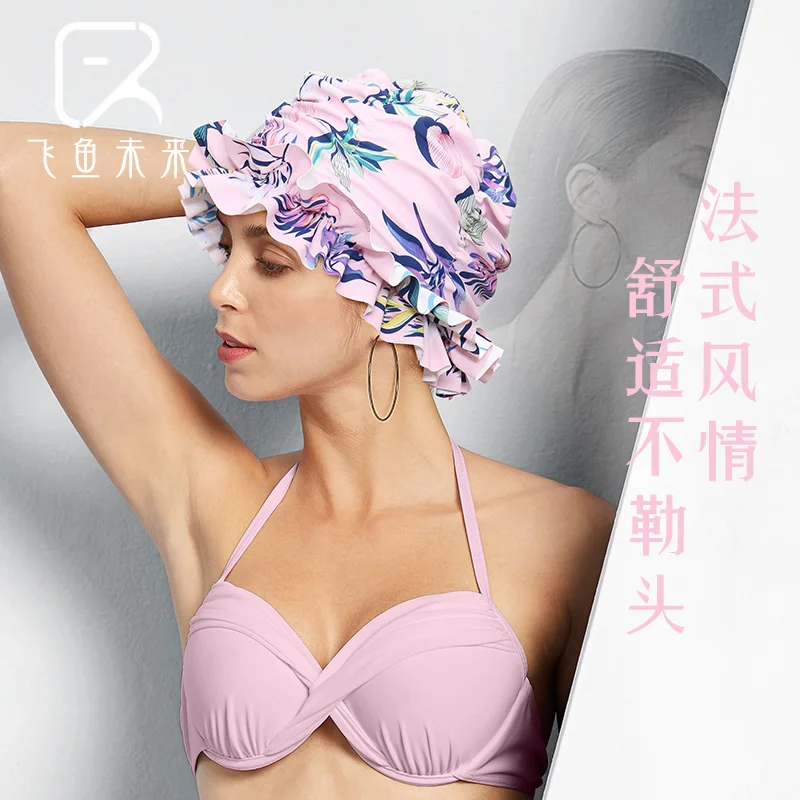 Women Ladies Fashion Stylish Nylon Retro Ruffle Comfortable Swimming Cap Hats Accessories Waterproof Fishtail