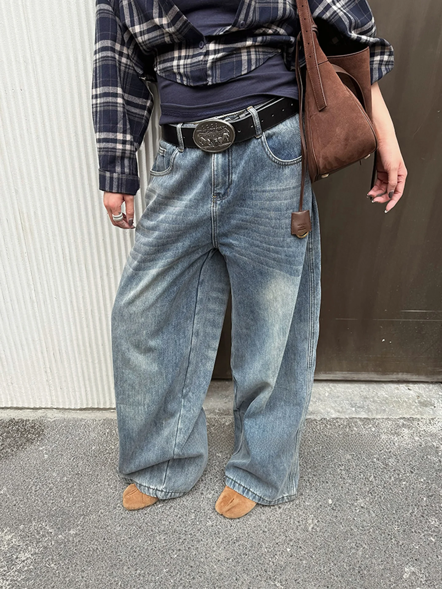 

Синие широкие джинсы на подкладке Fce, женские теплые прямые брюки, зимние новые универсальные длинные брюки с высокой талией на молнии