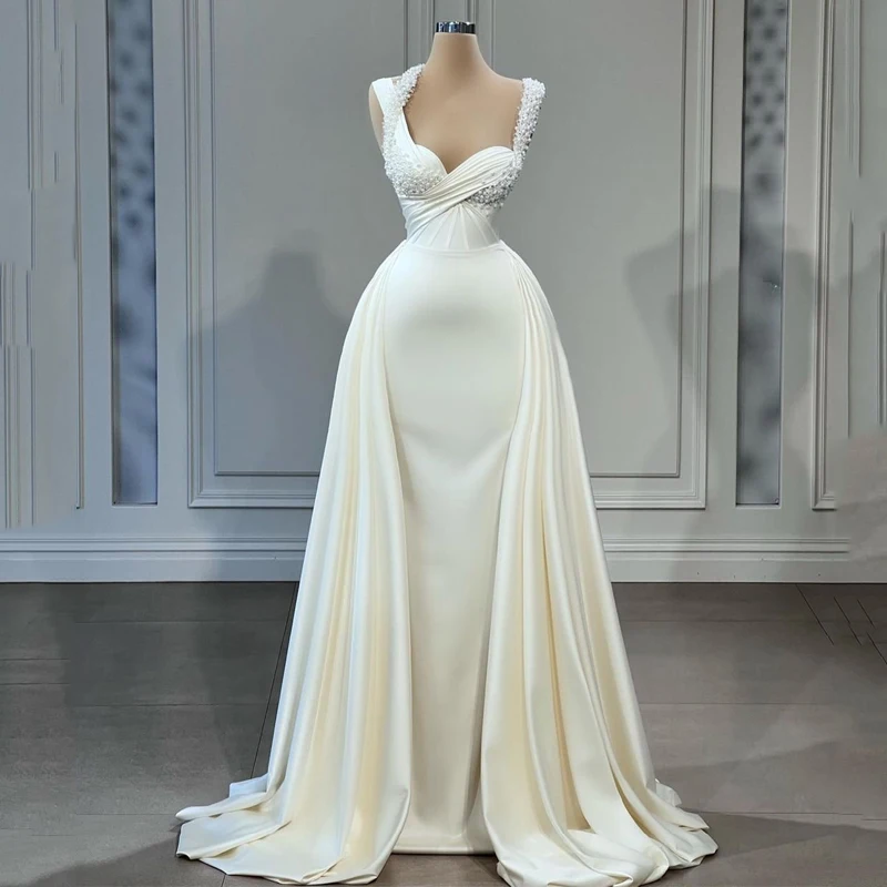 Eightree-vestidos de novia sexys de talla grande, traje de novia blanco con cuentas de sirena, escote Corazón, 2022