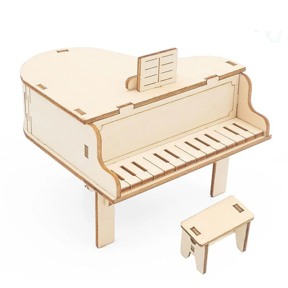 Piano de cola con manivela de madera, caja de música, decoración de oficina, rompecabezas de madera 3D, Kit de producción de experimentos científicos