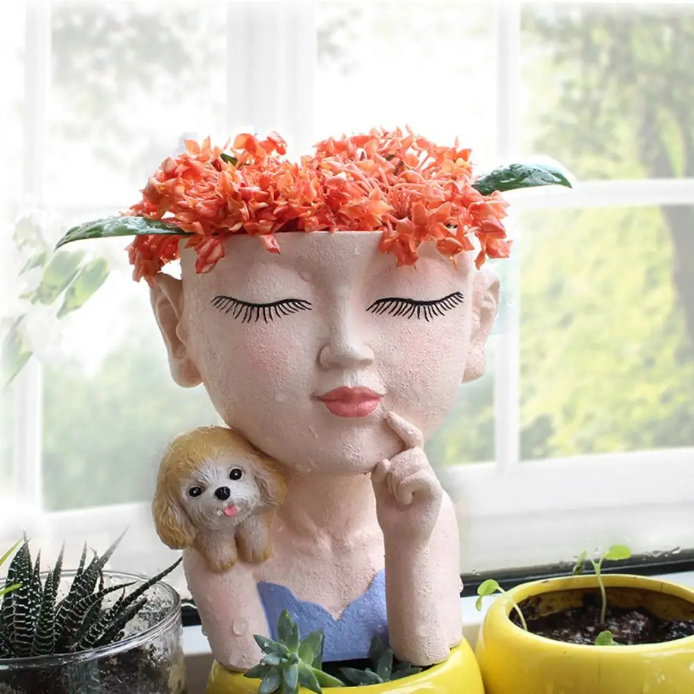 

Funny Decorative Girls Flower Pot Micro Landscape Unique Succulent Plant Pot Elegant Resin Desktop Flowerpot Birthday Gift