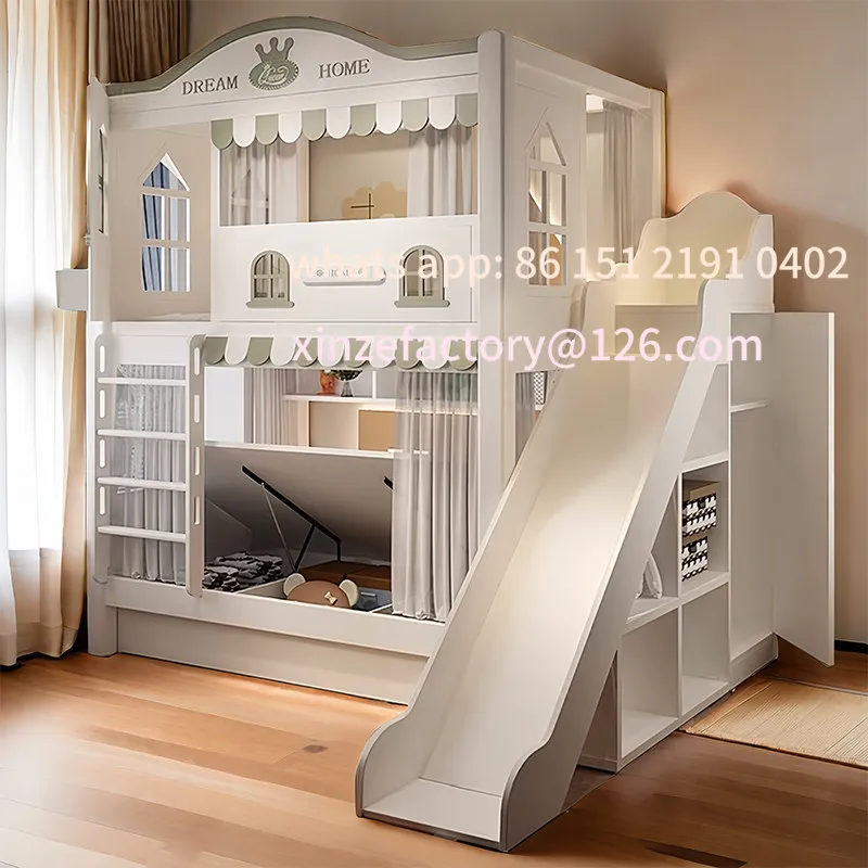 Customizable upper and lower bunk beds High guardrail Same width High and lower bunk beds for boys and girls with slides