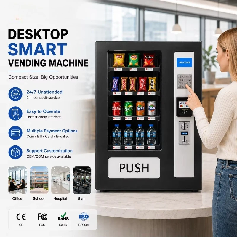 Banknote Bill Acceptor Mini Sticker Vending Machine Small Smart Commercial Snack Drink Coin Cashless