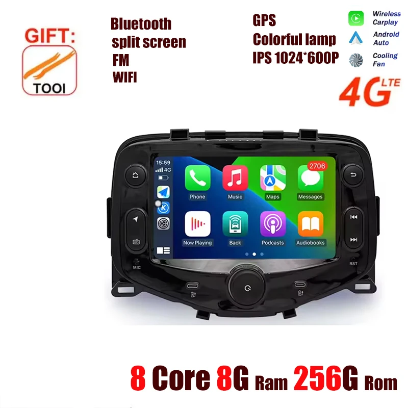 For Peugeot 108 Toyota Aygo Citroen C1 2016-2020 Android OS Carplay Auto Radio Multimedia Stereo Player 4G WiFi GPS Navigation