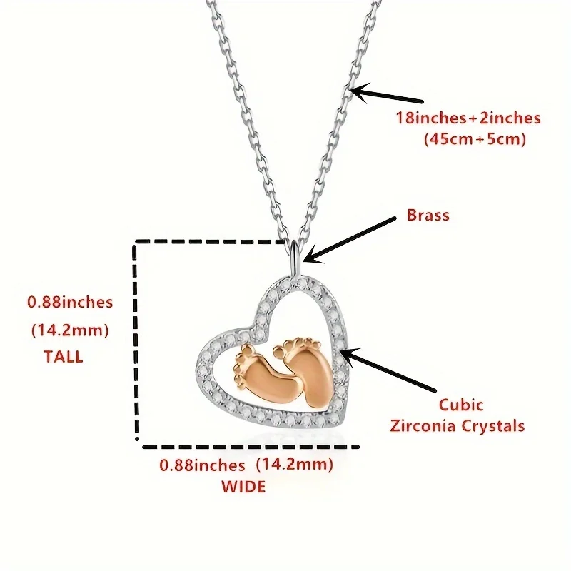 Baby Feet Heart Necklace Suitable for - Pregnancy Announcement Pendant with Gift Box & Card - K Plated, Footprint for Mom-to-Be