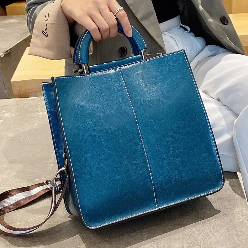 New Splicing Leather Women's Bag Trendy Square Shape Shoulder Bag Stylish Patchwork Female European and American Style Handbag