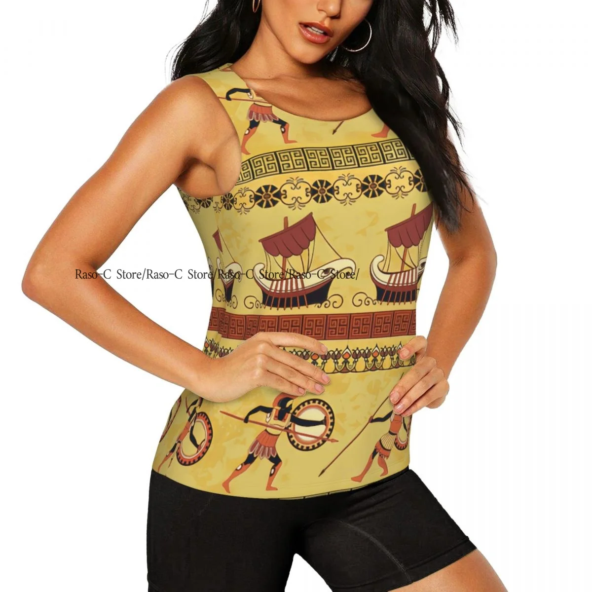 Women Sport tank Tops Loose Yoga Tops Quick Dry Workout Sport Tops Ancient Greek Ships Fighting People Ethnic Yoga Shirt
