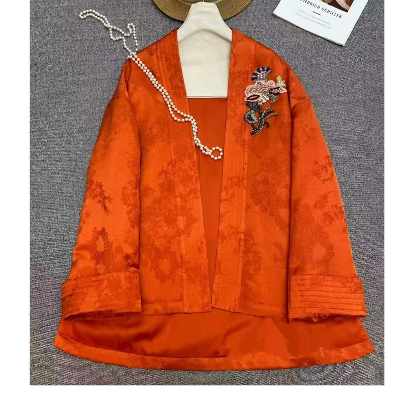 2026 autumn winter women viscose jacquard beaded embroidery padded coat loose fit elegant new chinese style ladies warm outerwea