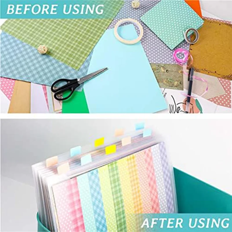 Scrapbook Paper Storage Organizer with 60 Sticky Index Tabs 10 Plastic Paper Bags for Paper Folder Storage