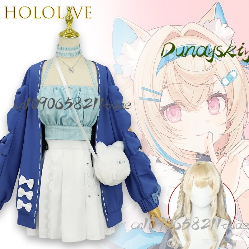 Abyssgard Mococo تأثيري أنيمي Vtuber Fuwawa تأثيري حلي Hololive فووا موكو الزي البدلة شعر مستعار معطف على شكل ثوب الحفلات لفتاة Kawaii