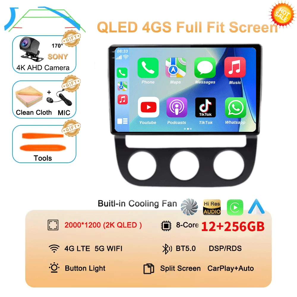 Android 16 Carplay Auto voor Volkswagen Jetta 5 2005 2006 2007 2008 2009 2010 autoradio GPS multimediaspeler 4G head unit stereo