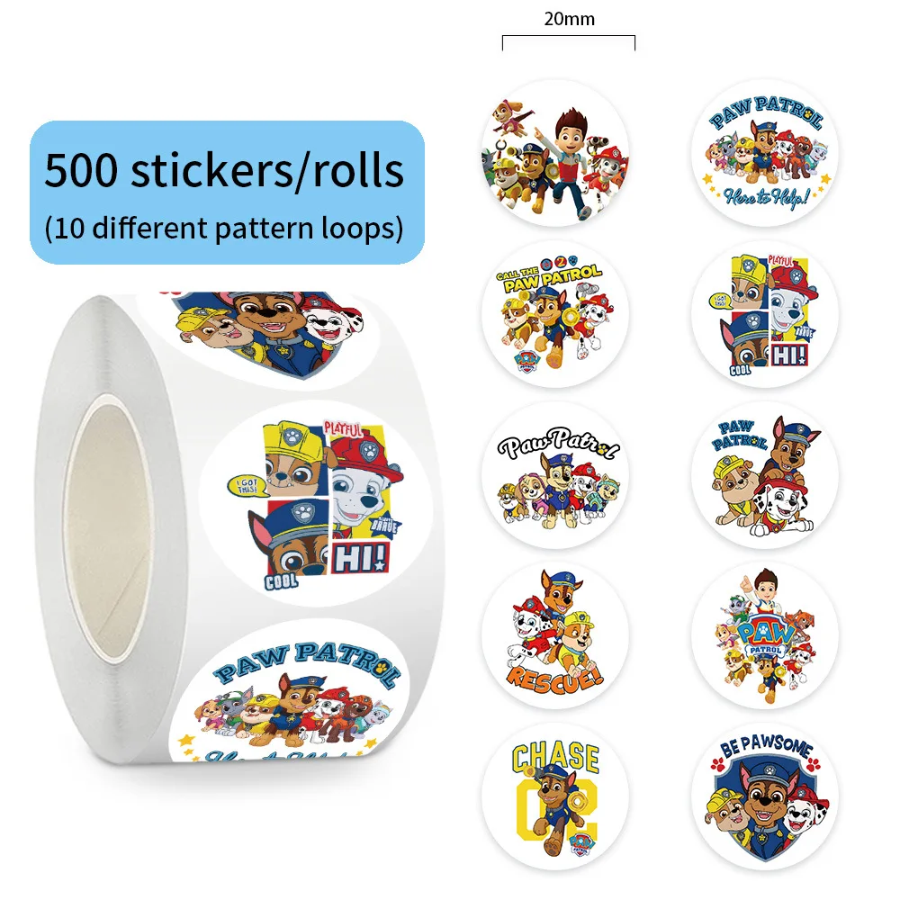500 stks/rol Nieuwe Populaire Cartoon PAW Patrol Stickers DIY Skateboard Laptop Gitaar Telefoon Auto Seal Label Decals Decoratie stickers