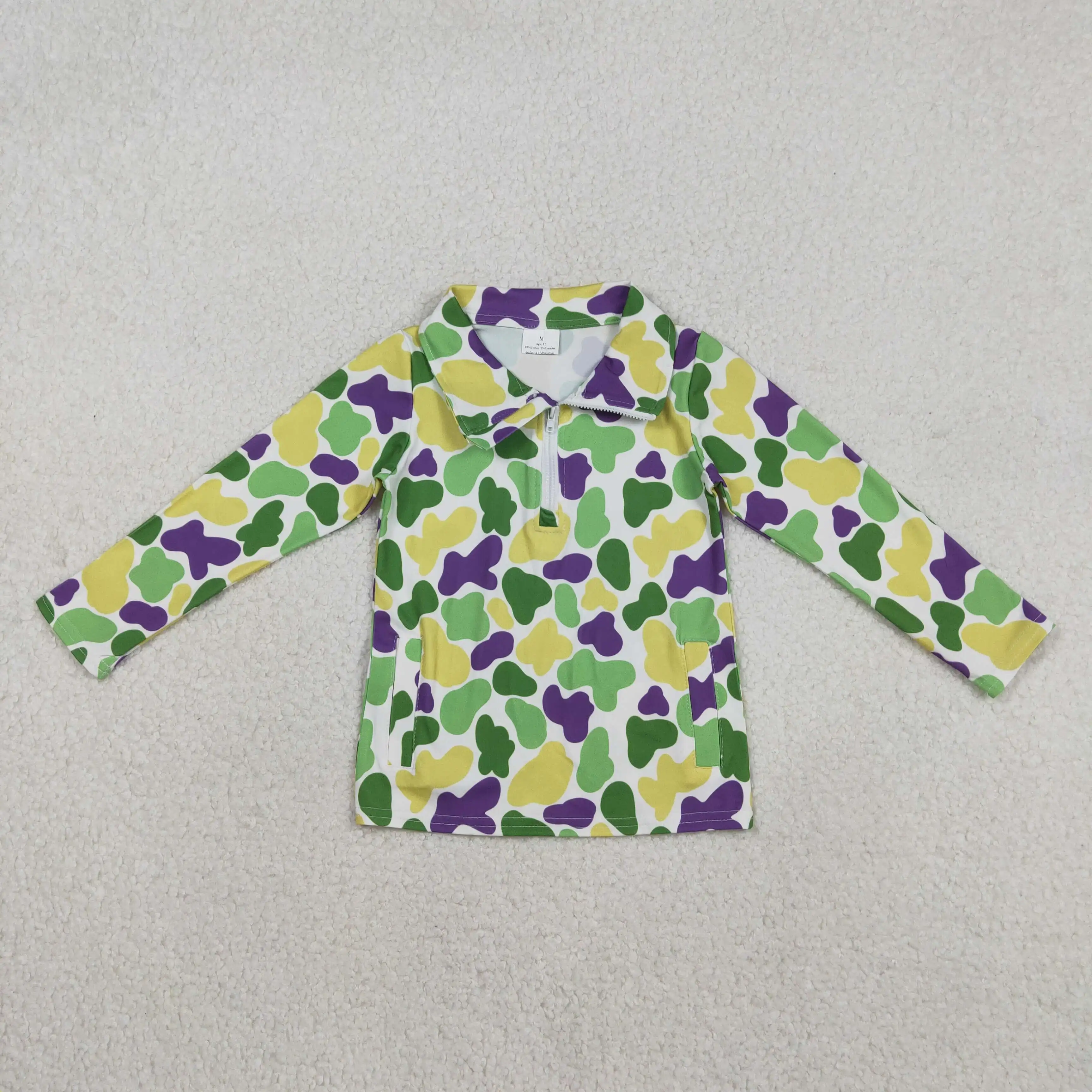 z1122-12 BT1400 Wholesale Summer kids clothes boys mardi gras camouflage long sleeve top Boutique Children clothing