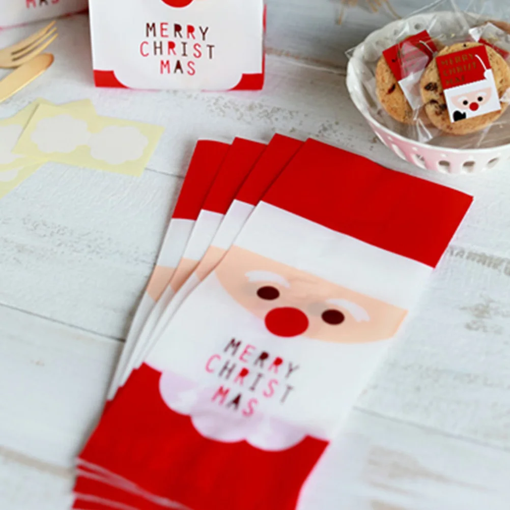 

100pcs Christmas Santa C y Small Gift Treat Bags for Party Favor Plastic Cookies Packaging Holiday Snack Bags