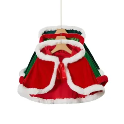 2024 New Arrivals Christmas Theme Plush Women Shawl Red green Cape Xmas Cape Cosplay Costume Christmas Cloak Women Hooded Poncho