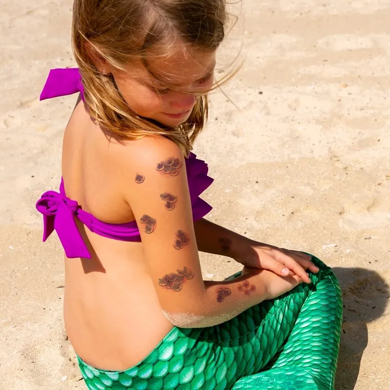 Mermaid Scale Tattoo Stickers 10pcs  Blue Purple Shimmering Scales Waterproof Body Art for Mermaid Costume Makeup Pool Party