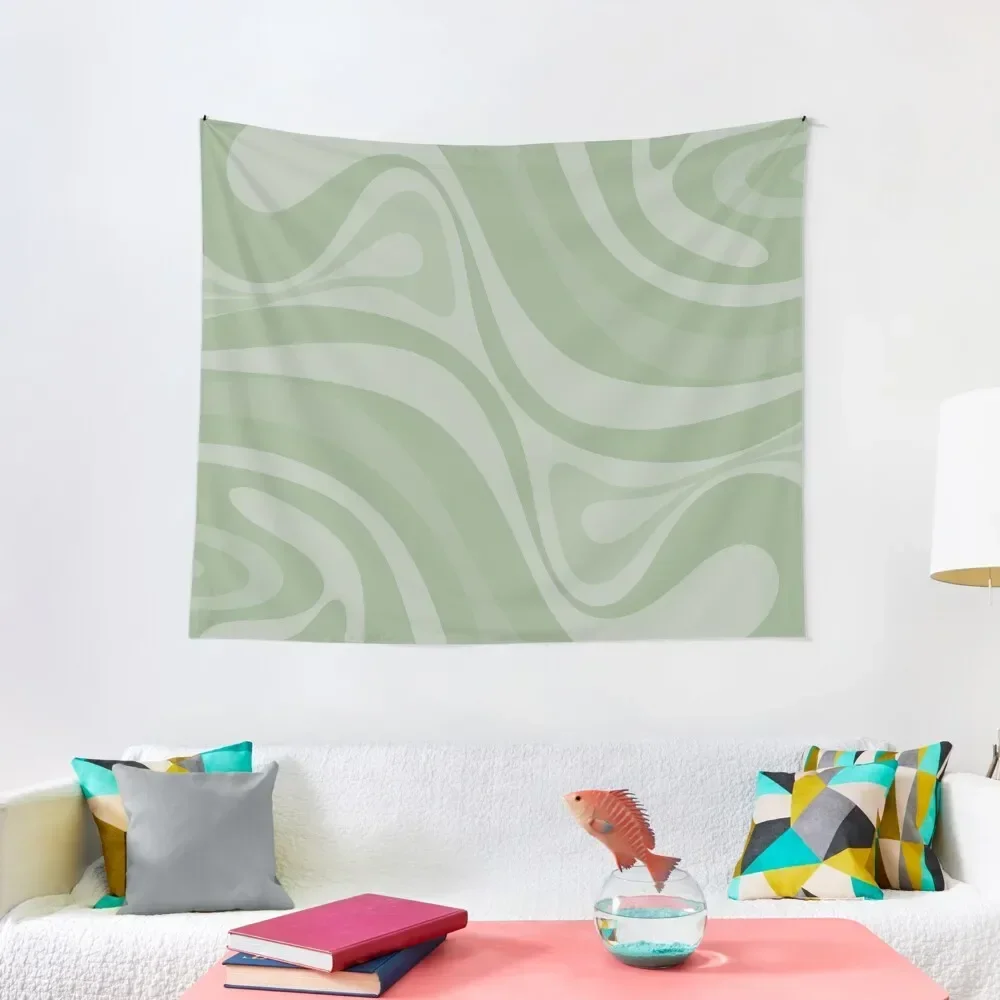 

New Groove Retro Swirl Abstract Pattern in Muted Green Tapestry Aesthetic Room Decor Decoration Pictures Room Wall Tapestry