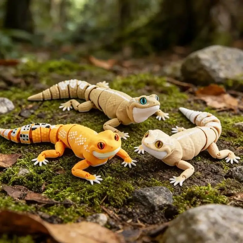 3D Printed Multi-joint Movable Colorful Lizard Gecko Model With Realistic Eyes Desktop Ornament Home Decor Accessory