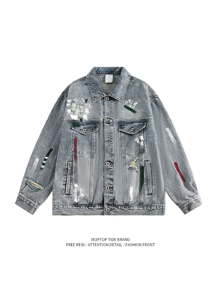 

Мужская джинсовая куртка American Sle, весенняя модная рабочая одежда с чернилами, универсальный дизайн Jaet High Street, топ молодежной моды