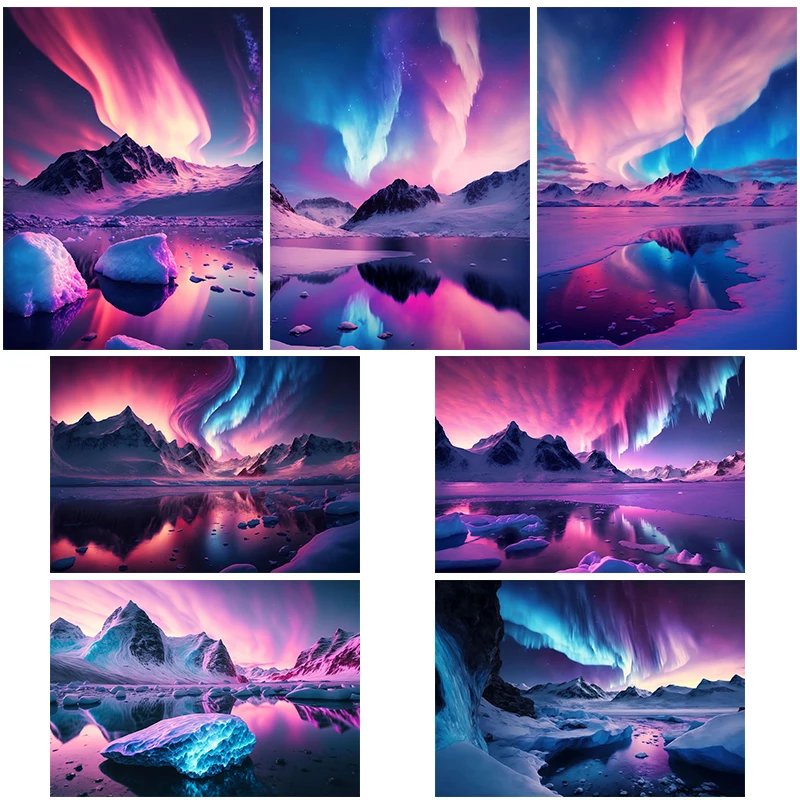 Pósteres e impresiones de paisaje Natural púrpura Aurora boreal, impresión en lienzo, imagen artística de pared para sala de estar, decoración del hogar