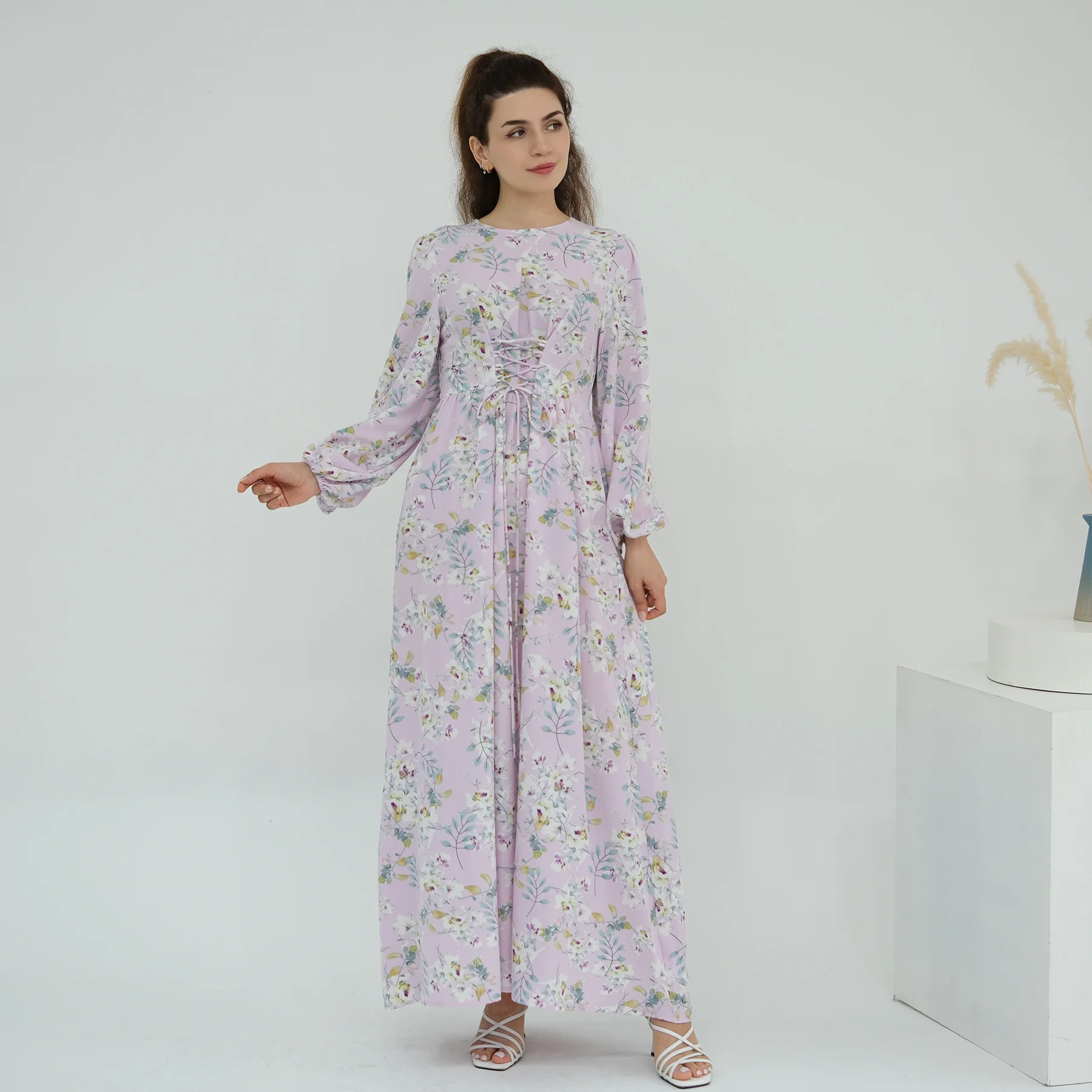 Robe longue de plage musulmane en mousseline de soie, manches longues, imprimé bohémien, motif Floral, décontractée, ligne a, vêtements turcs, été