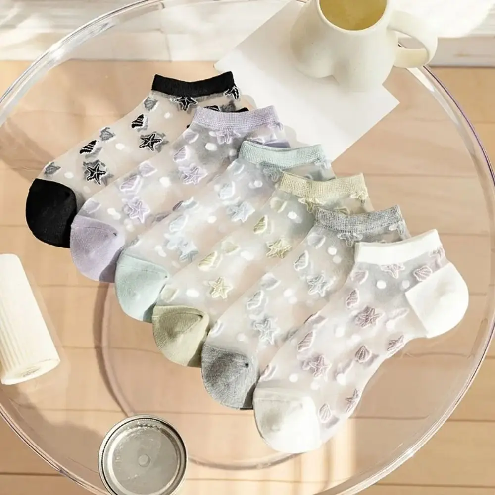 High Quality Breathable Crystal Glass Silk Socks Transparent Lace Lastic Socks Silk Short Socks