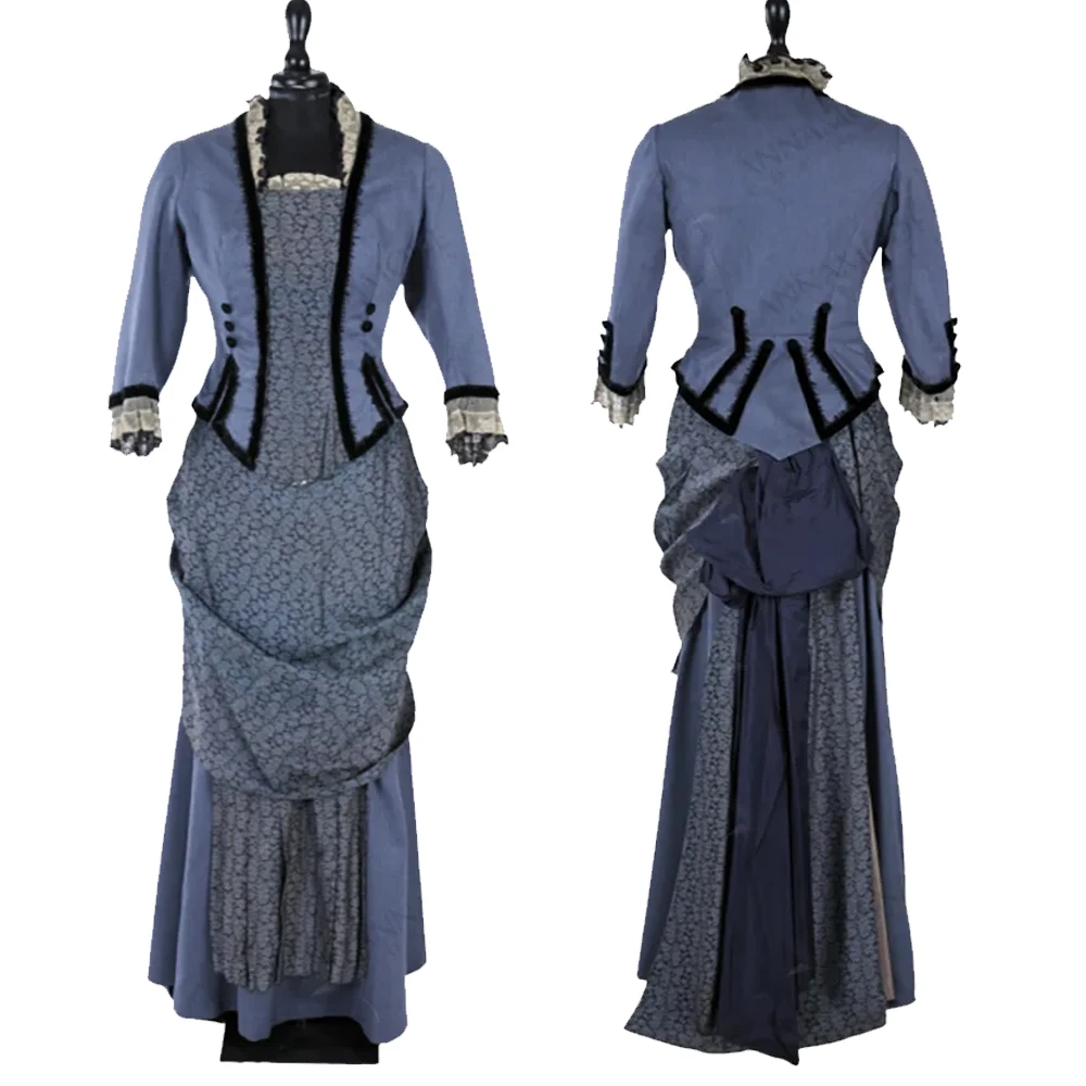 Gaun Pesta Victoria Wanita Dua Potong Gaun Pikuk Harian Sore Gelisah Gaun Inggris Renaisans