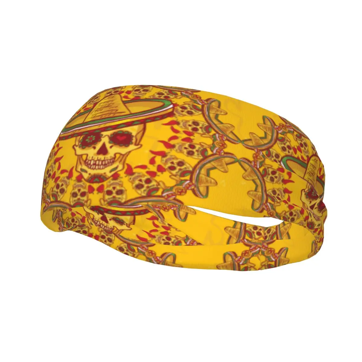 

Спортивная повязка на голову, дышащая повязка на голову, повязка на голову для волос с черепом и сомбреро, повязка на голову для йоги «День мертвых»