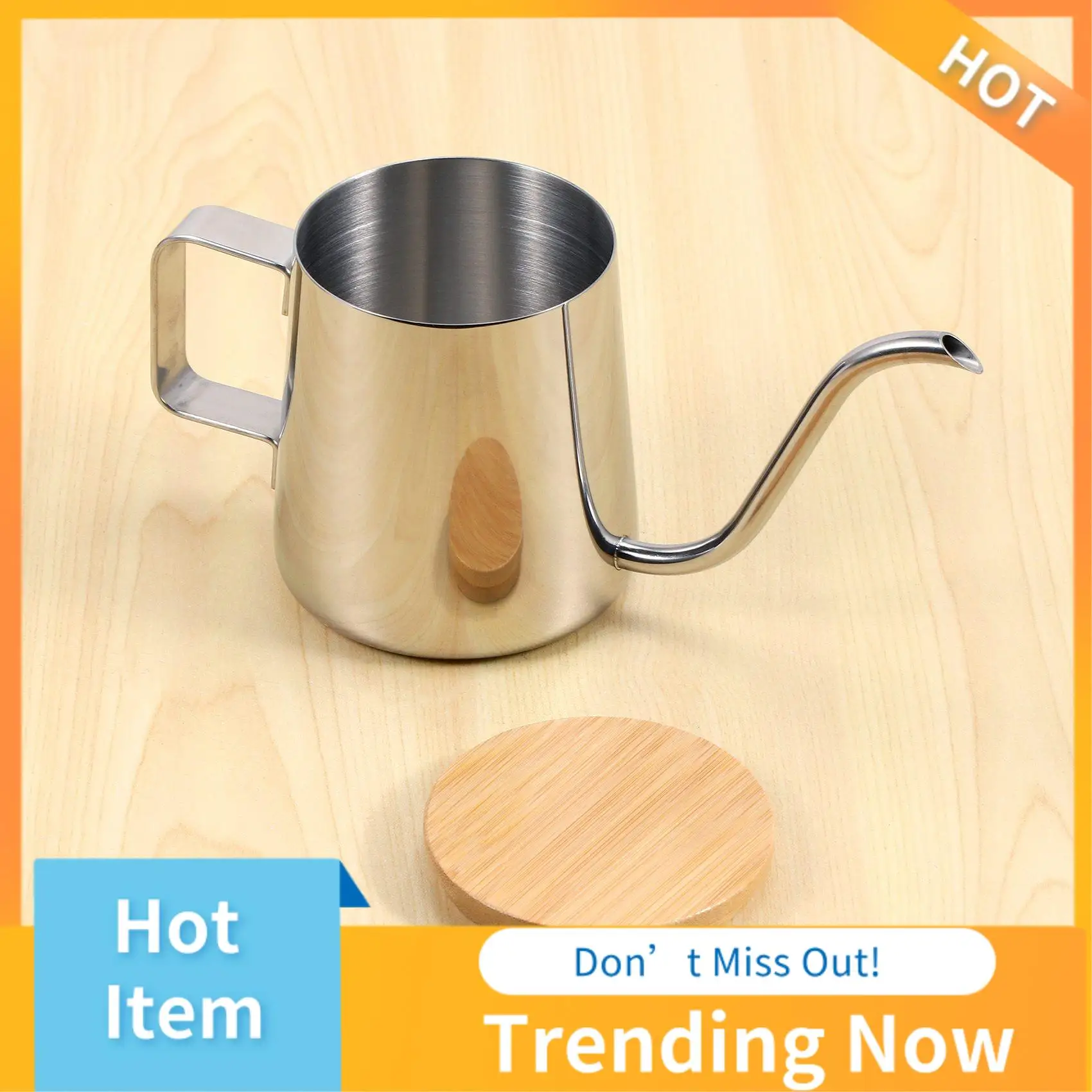ABNL-cafetera de pico largo y estrecho de 350Ml, tetera con cuello de cisne, hervidor de goteo manual de acero inoxidable para verter sobre café y tetera con madera