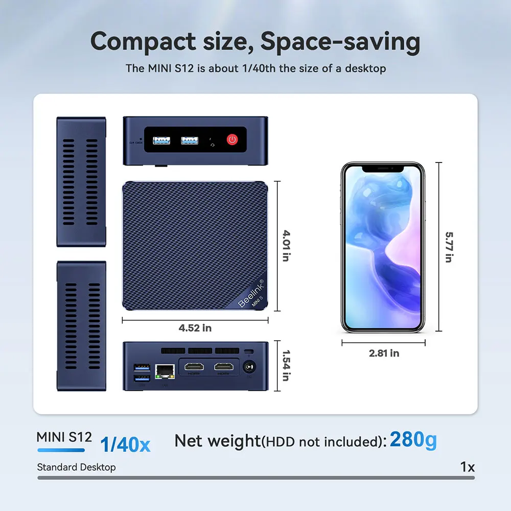 Beelink Mini S Mini S12 N95 Windows 11 Home Intel Gen N5095 8GB 256GB 12G 256G 1000M WiFi5 Desktop Gaming PC Computer