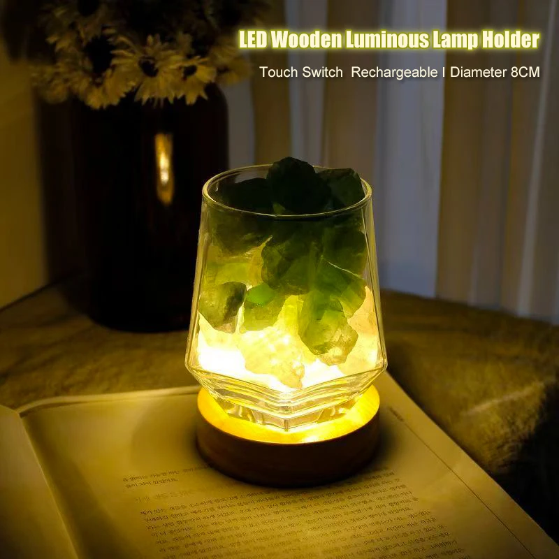 

8 см креативный DIY деревянный светящийся держатель лампы сенсорный переключатель перезаряжаемый светодиодный дисплей основание хрустальное стекло смола художественный орнамент