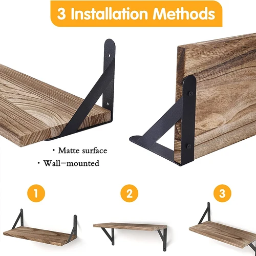 Imagen 2 del producto Estantes de pared de madera, estante de almacenamiento flotante colgante de pared de madera maciza, accesorios de baño, estantes de diseño Simple para estante de pared