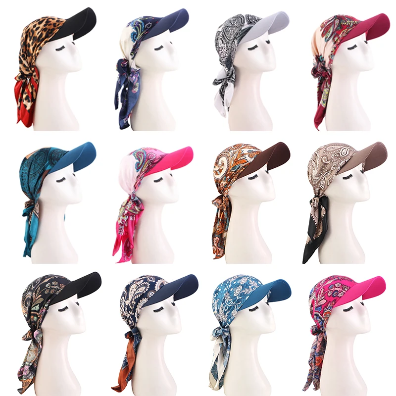 Neue Damen-Mode: Bedruckter Satin-Kopftuchhut mit Krempe – Sommerlicher, weicher, atmungsaktiver Kopftuch-Baseballcap – Detail 1