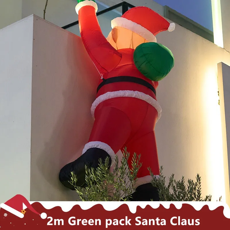 

2m Christmas Inflatable Air Model, Backpack Santa Claus Climbed The Wall Hanging Air Model, Luminous Mei Chen Cartoon Decoration