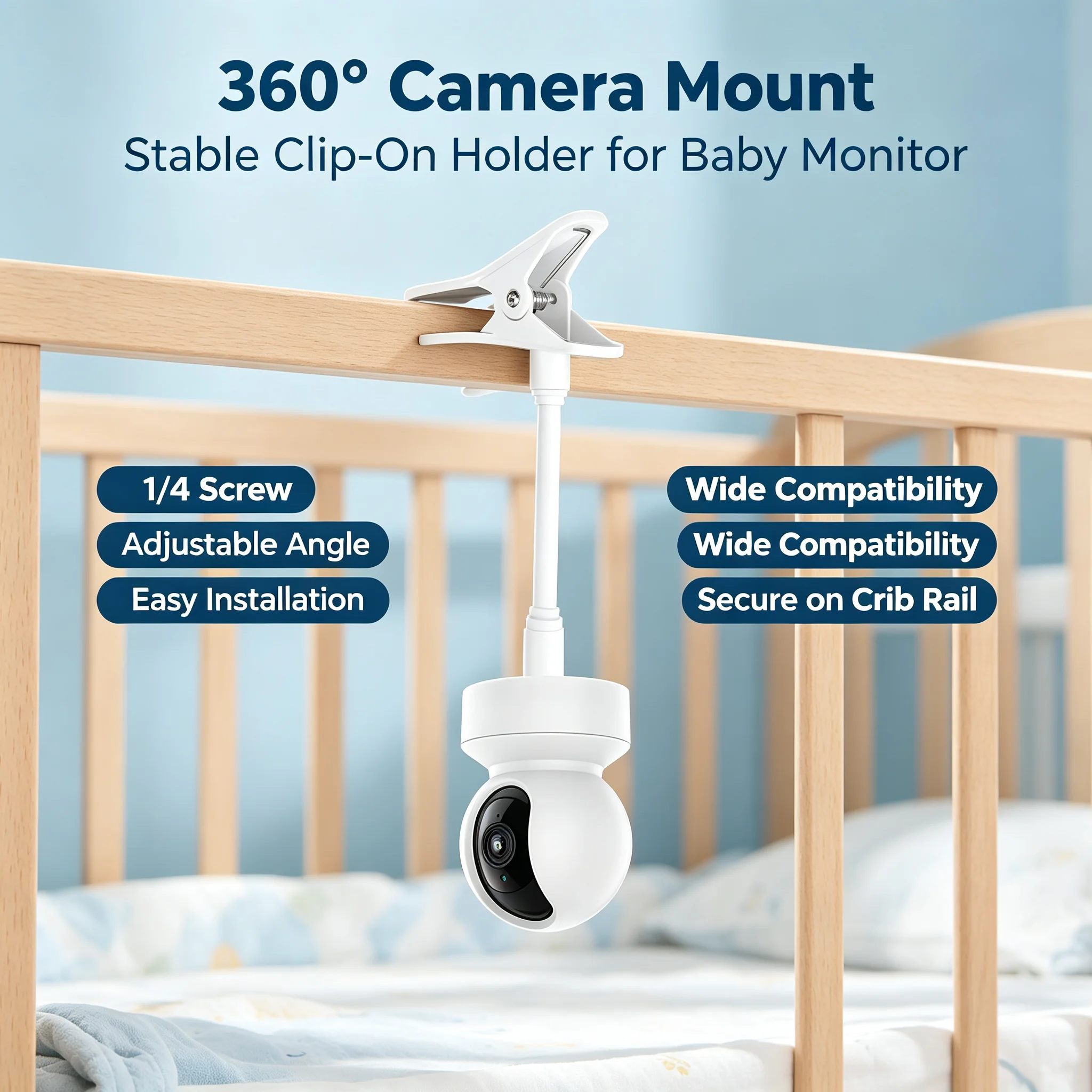 New Portable Flexible Camera Clamp Mount Baby Monitor Holder Stand Webcam Bracket Universal Clip Punch-Free Adjustable Support