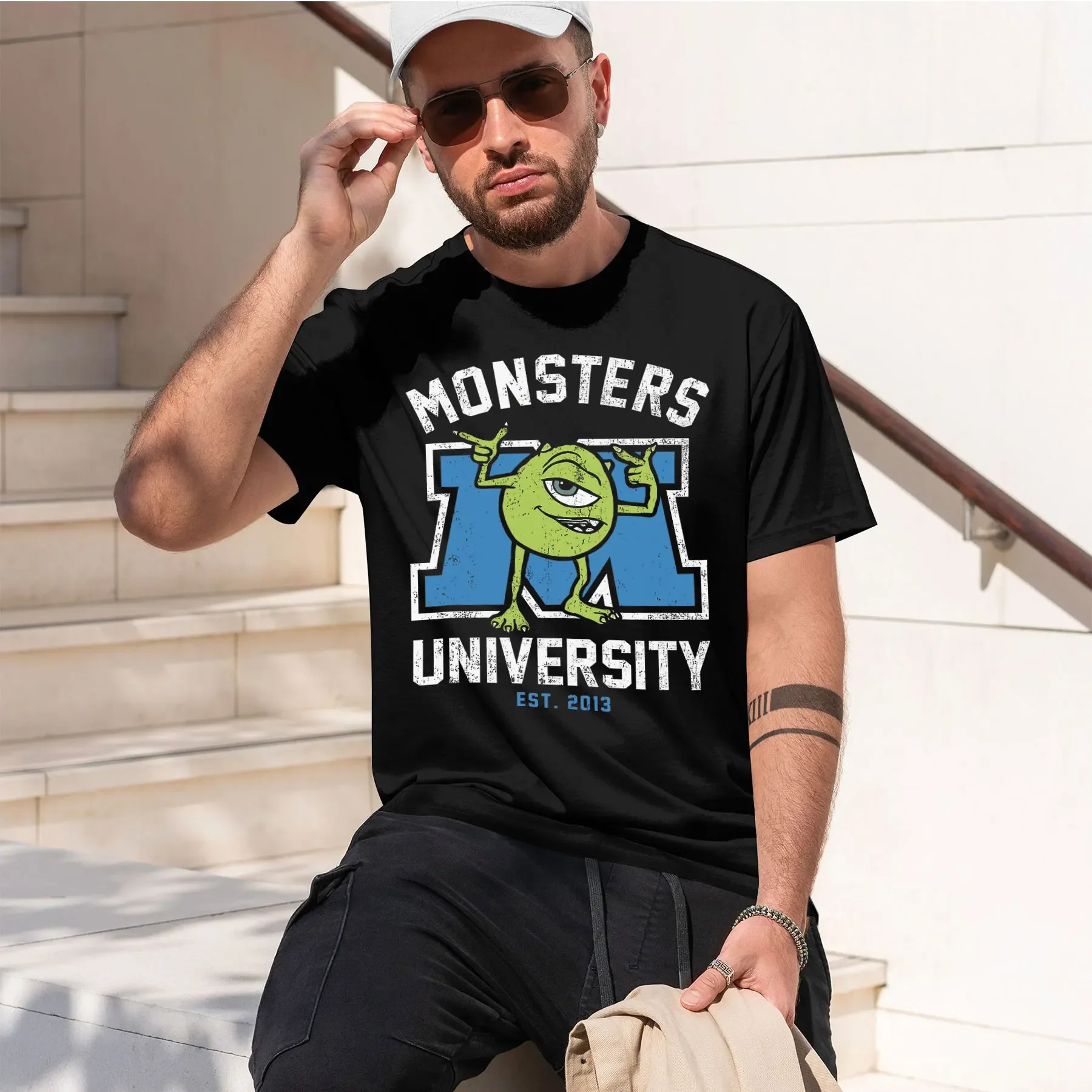MONSTERS UNIVERSITY 2026 new fashion heavyweight hot selling retro printed pattern fun round neck T-shirt for daily comfort