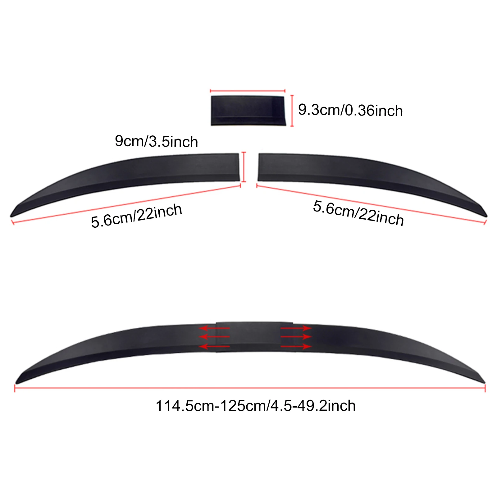 3Pcs Universal Black Trunk Tail Rear Wing Spoiler 115-125Cm For BMW For Tesla For Audi Toyota Honda